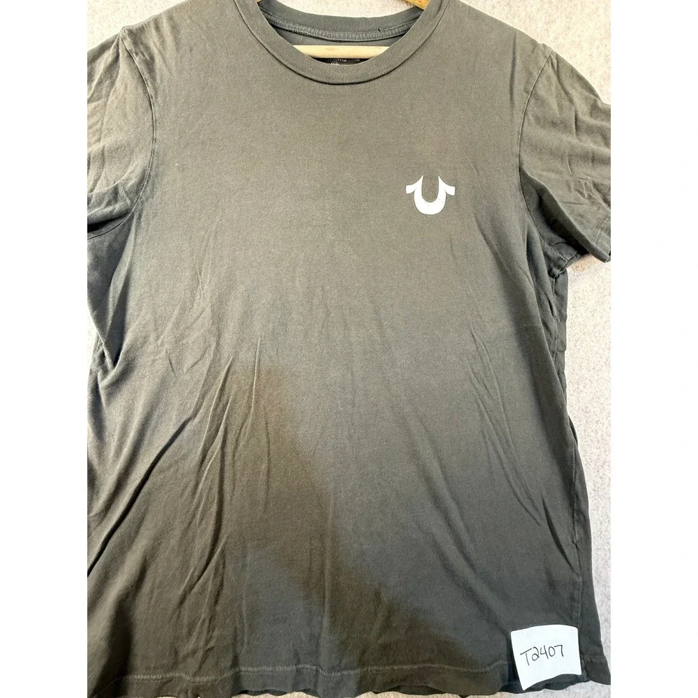 True Religion World Tour Buddha Logo T-Shirt Charcoal Gray Mens Medium